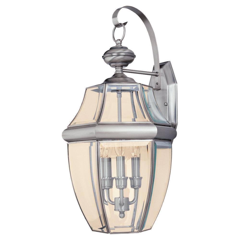 Three-Light  Brushed Nickel Wall Lantern by Generation Lighting