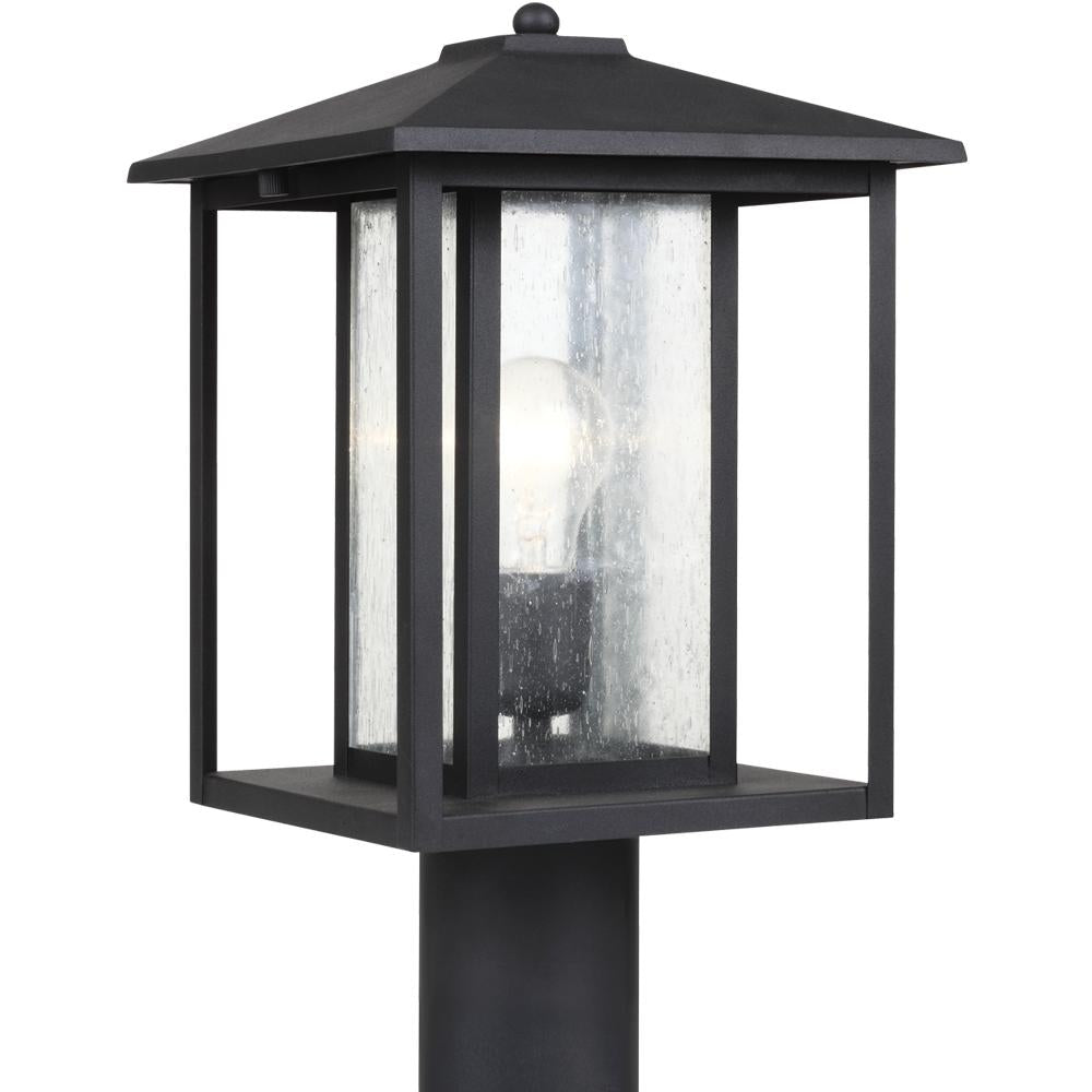 One Light Outdoor Post Lantern In Black With Clear Seeded Glass by Generation Lighting