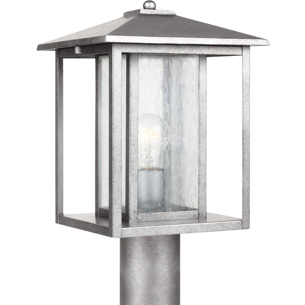 One Light Outdoor Post Lantern In Weathered Pewter With Clear Seeded by Generation Lighting