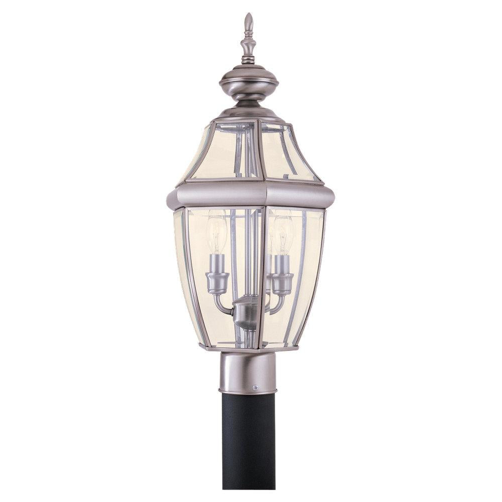 Two-Light  Brushed Nickel Post Lantern by Generation Lighting