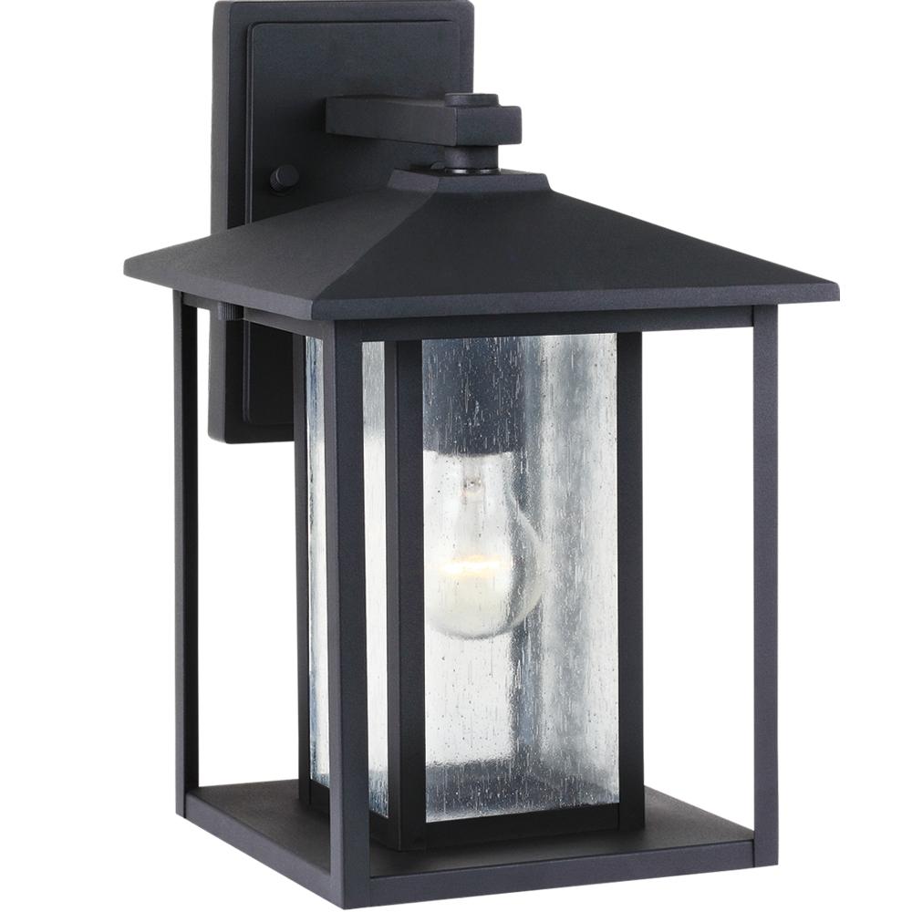 One Light Large Outdoor Wall Lantern In Black With Clear Seeded Glass by Generation Lighting