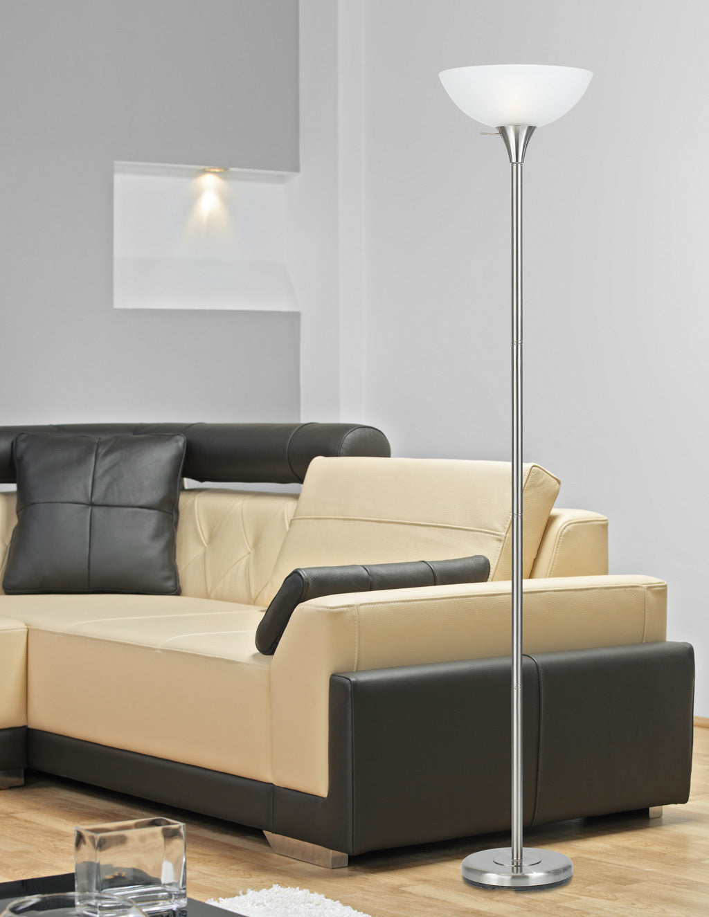 Brushed Steel 1 Light Pedestal Base Torchier Floor Lamp