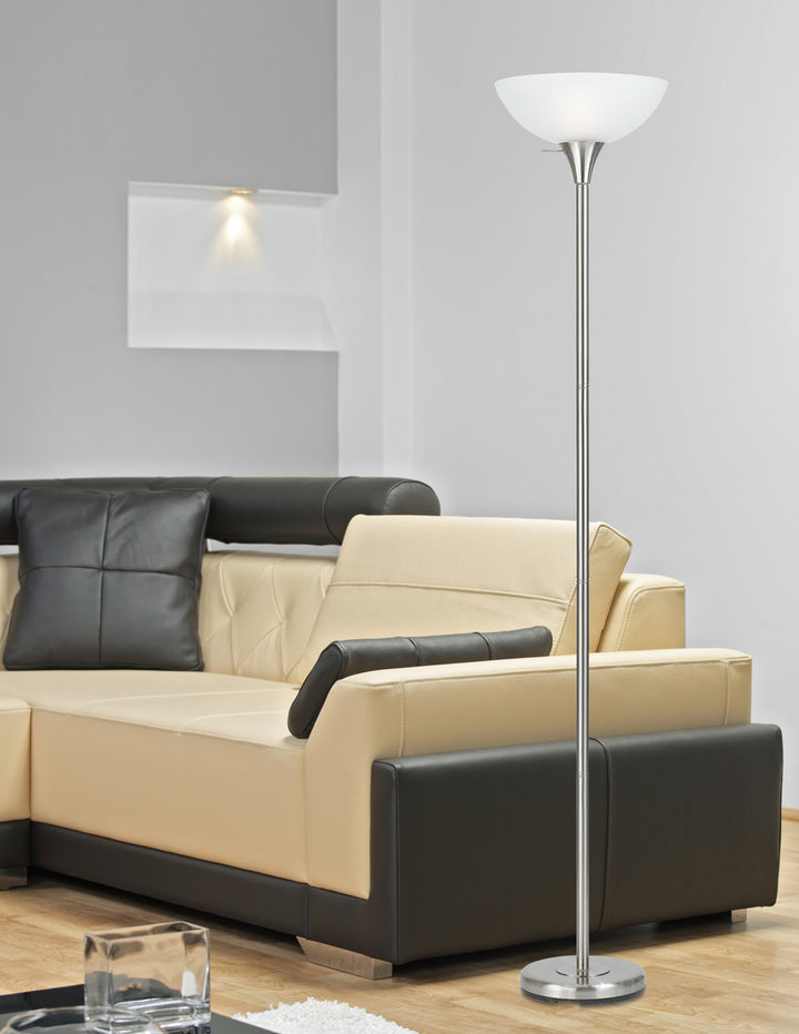 Brushed Steel 1 Light Pedestal Base Torchier Floor Lamp