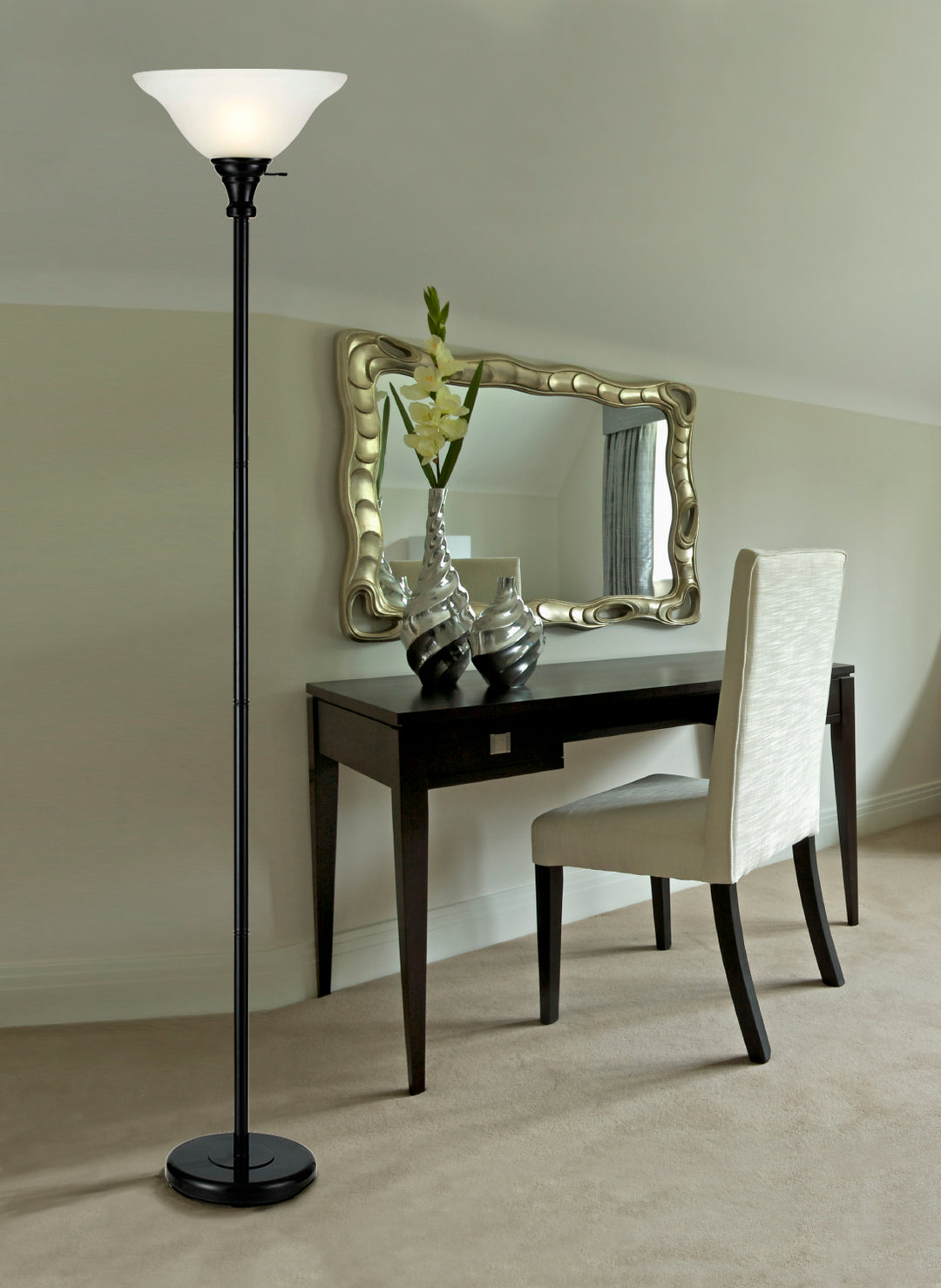 Black 1 Light Pedestal Base Torchier Floor Lamp