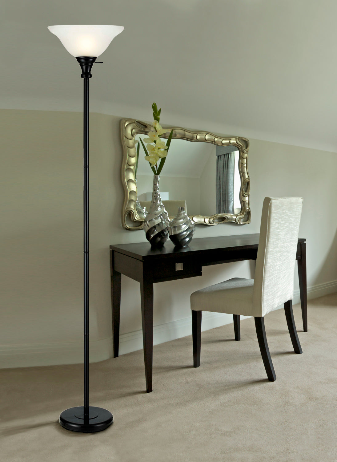 Black 1 Light Pedestal Base Torchier Floor Lamp