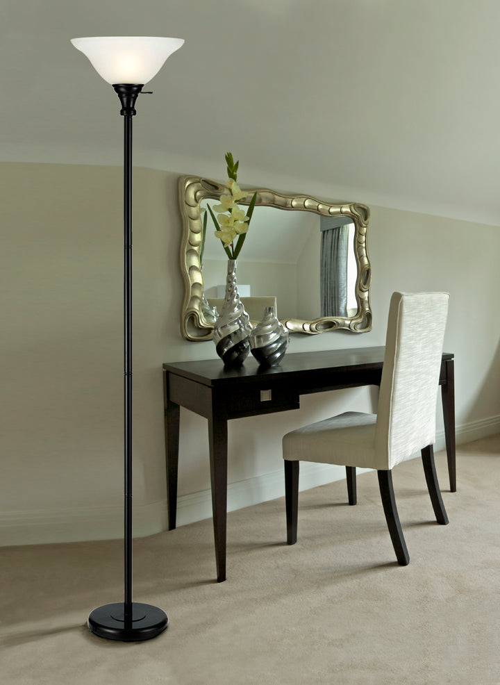 Black 1 Light Pedestal Base Torchier Floor Lamp