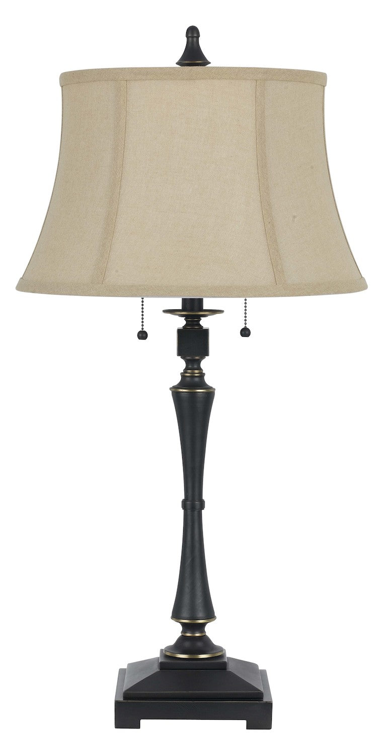 Oil Bronze 60W X 2  Table Lamp With Burlap Shade And Pull Chain Switch by CAL Lighting