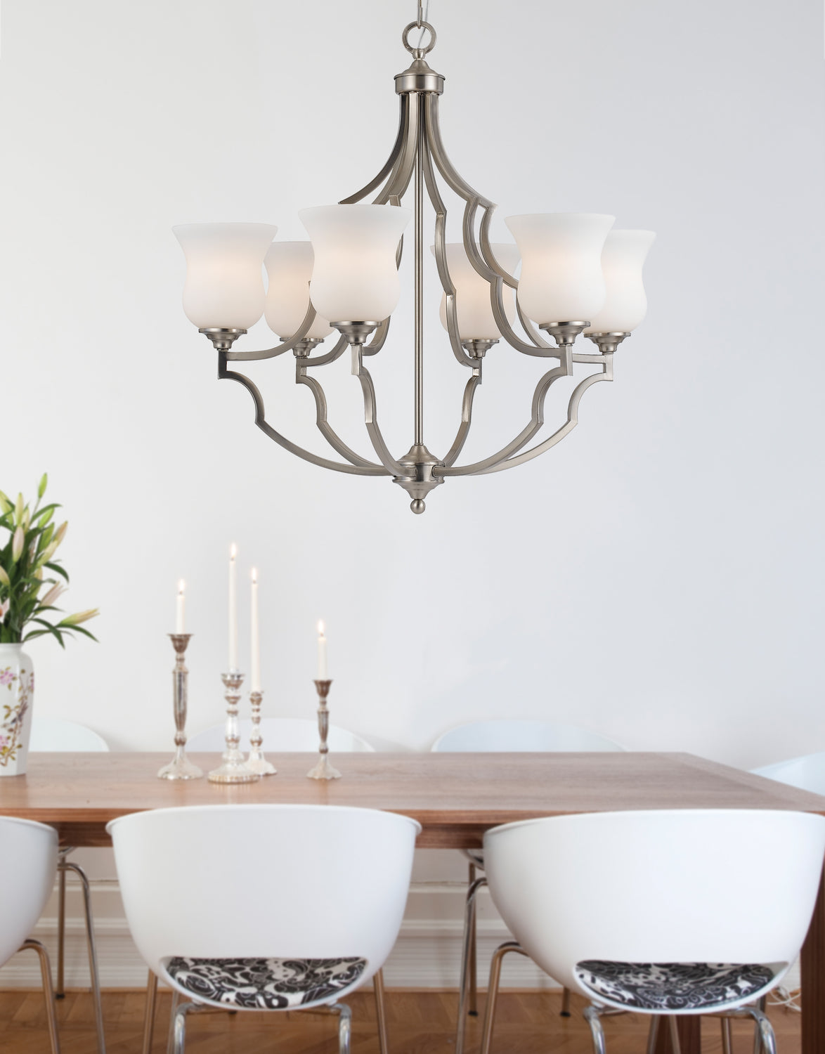 Brushed Steel  6 Light 1 Tier Chandelier