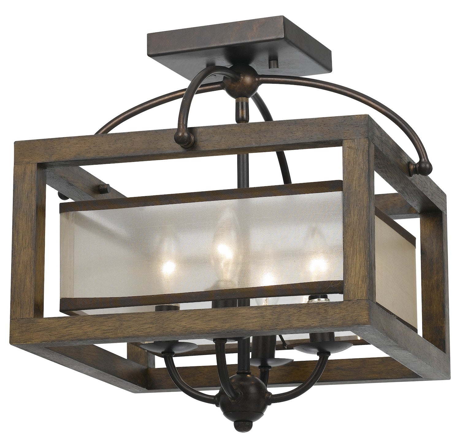 Wood Mission 4 Light Flush Mount Ceiling Fixture with Organza Shade by CAL Lighting