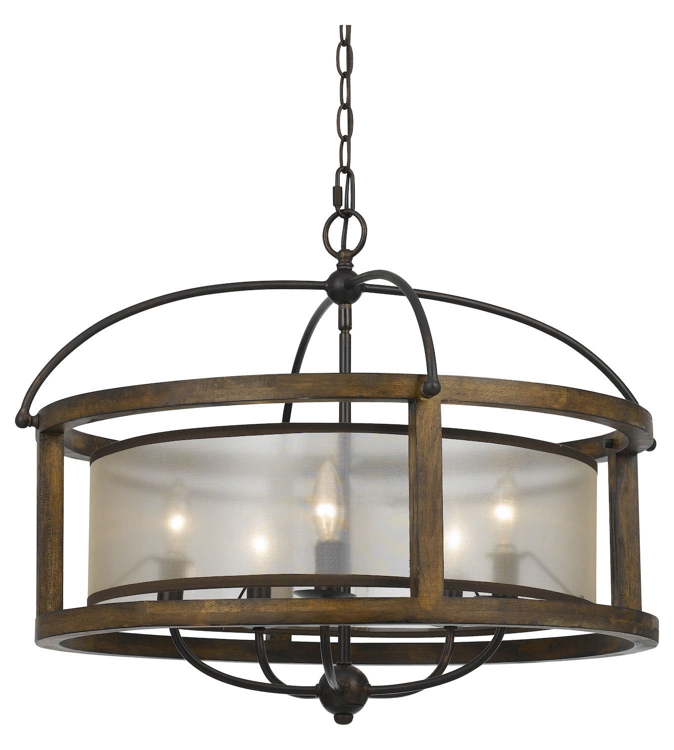Wood Mission 5 Light Pendant with Organza Shade by CAL Lighting