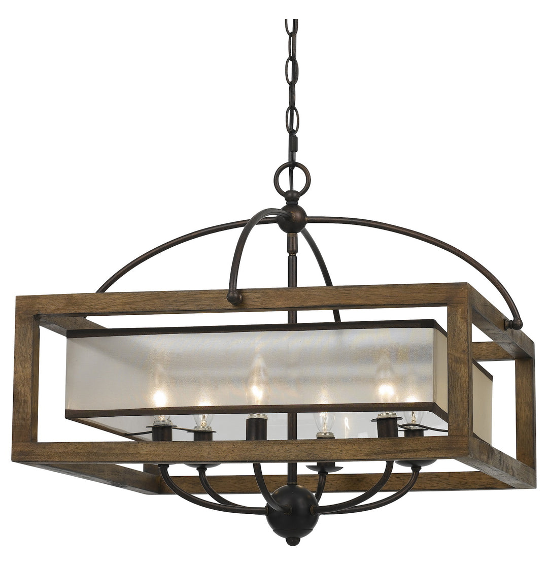 Wood Mission 6 Light Pendant with Organza Shade by CAL Lighting