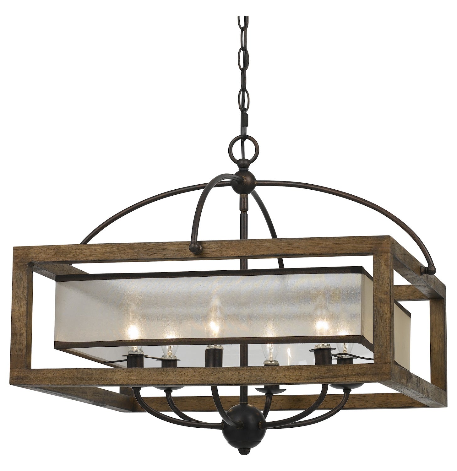 Wood Mission 6 Light Pendant with Organza Shade by CAL Lighting