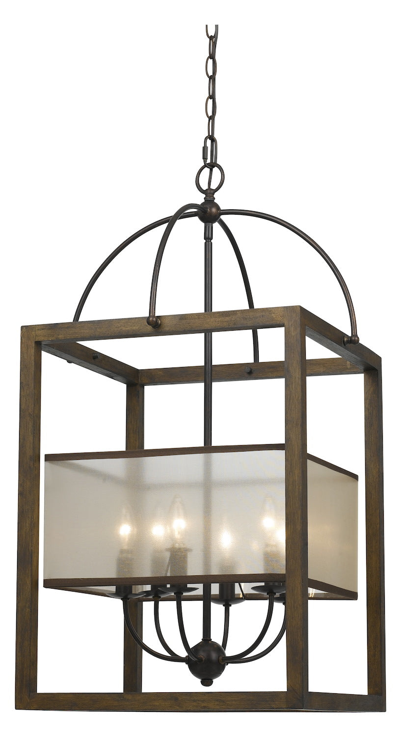 Wood Mission 6 Light Chandelier with Organza Shade by CAL Lighting