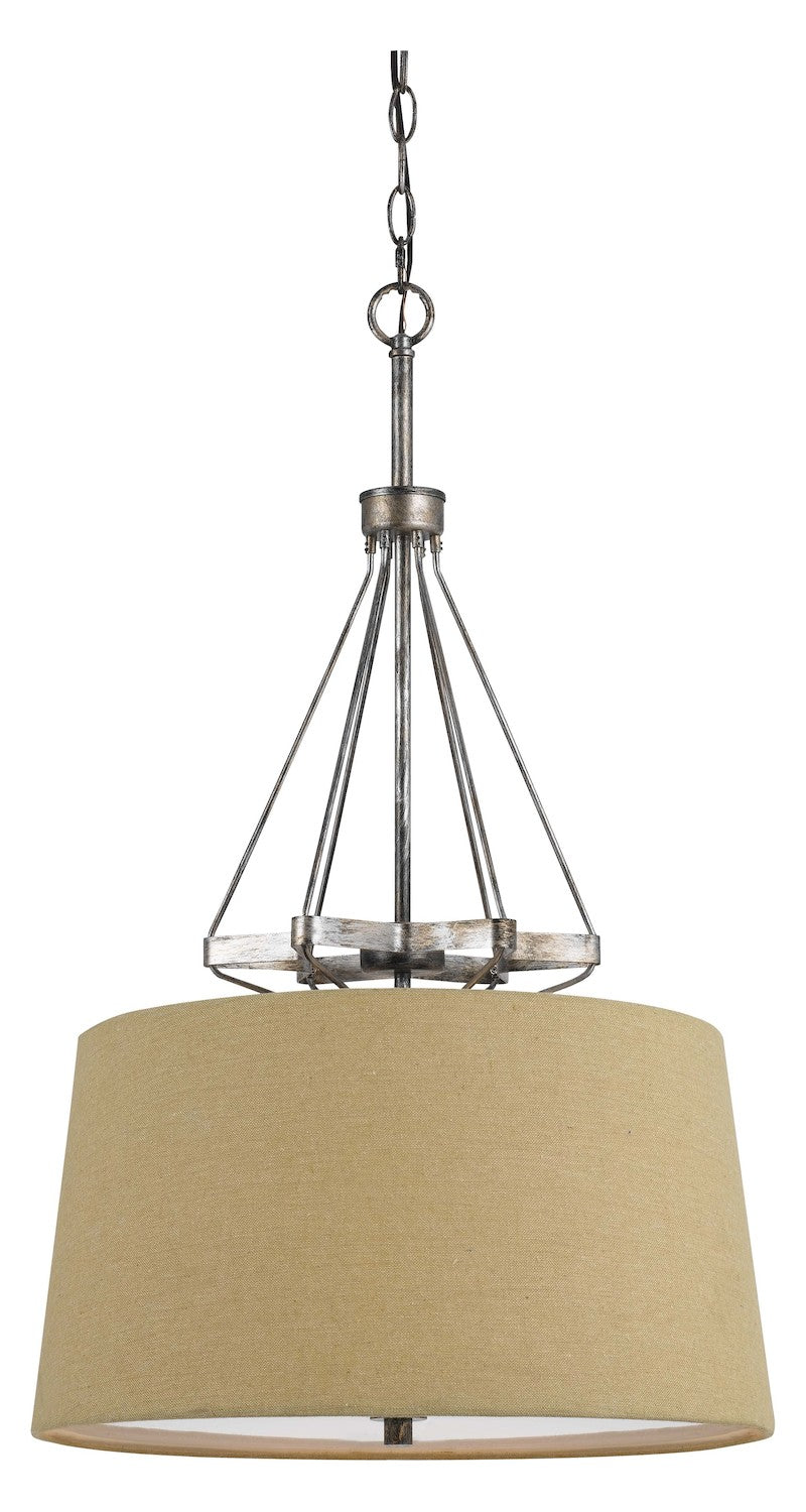 Textured Steel 3 Light Cresco Pendant Fixture With Burlap Shade by CAL Lighting