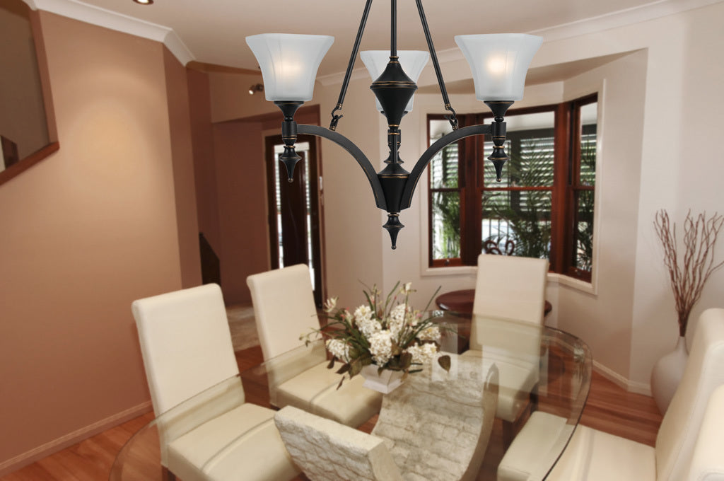 Dark Bronze 3 Lights  Iron Chandelier With Glass Shade