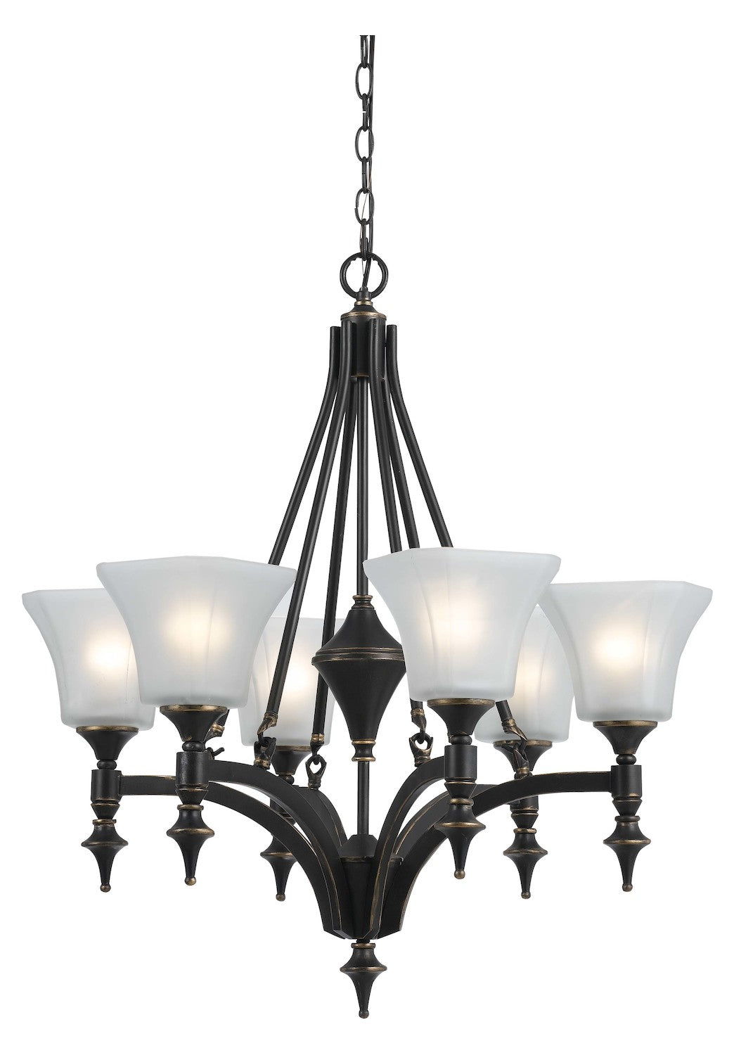 Dark Bronze 6 Lights  Iron Chandelier With Glass Shade by CAL Lighting