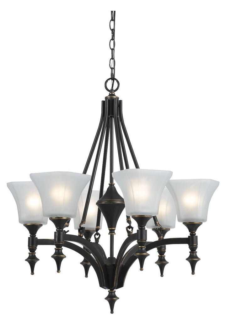 Dark Bronze 6 Lights  Iron Chandelier With Glass Shade by CAL Lighting