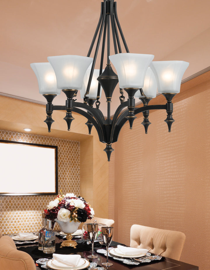 Dark Bronze 6 Lights  Iron Chandelier With Glass Shade