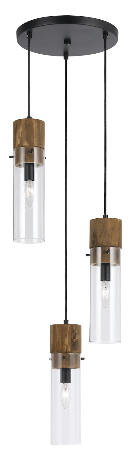 Wood / Dark Bronze  3 Light Pendant by CAL Lighting