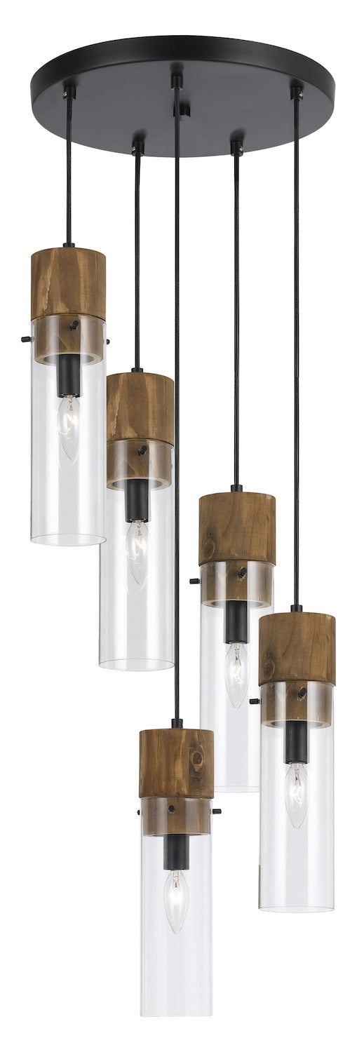 Wood / Dark Bronze  5 Light Pendant by CAL Lighting