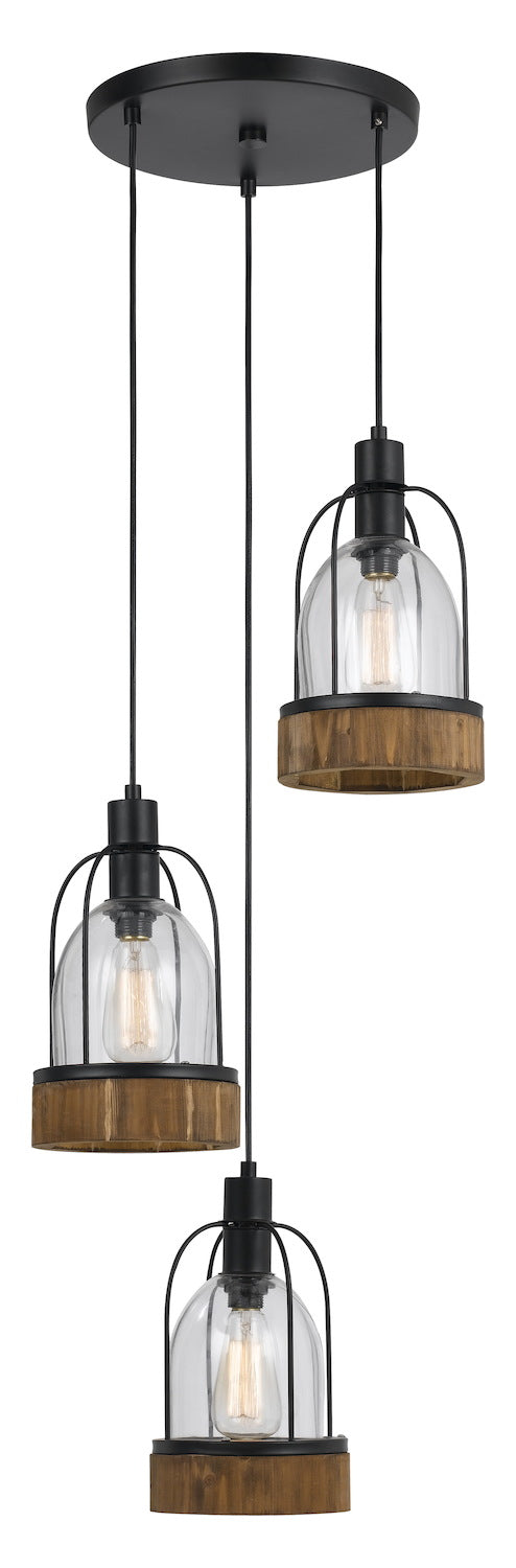 Wood / Dark Bronze  3 Light Pendant by CAL Lighting