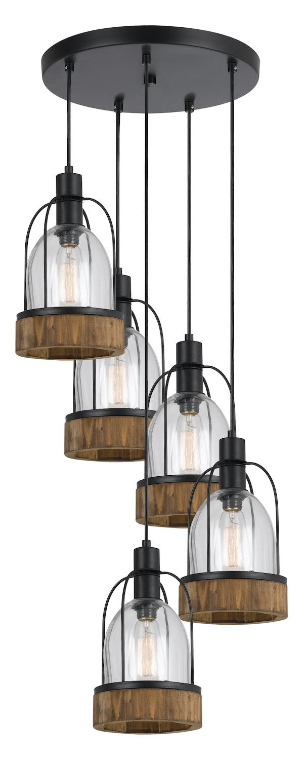 Wood / Dark Bronze  5 Light Pendant by CAL Lighting
