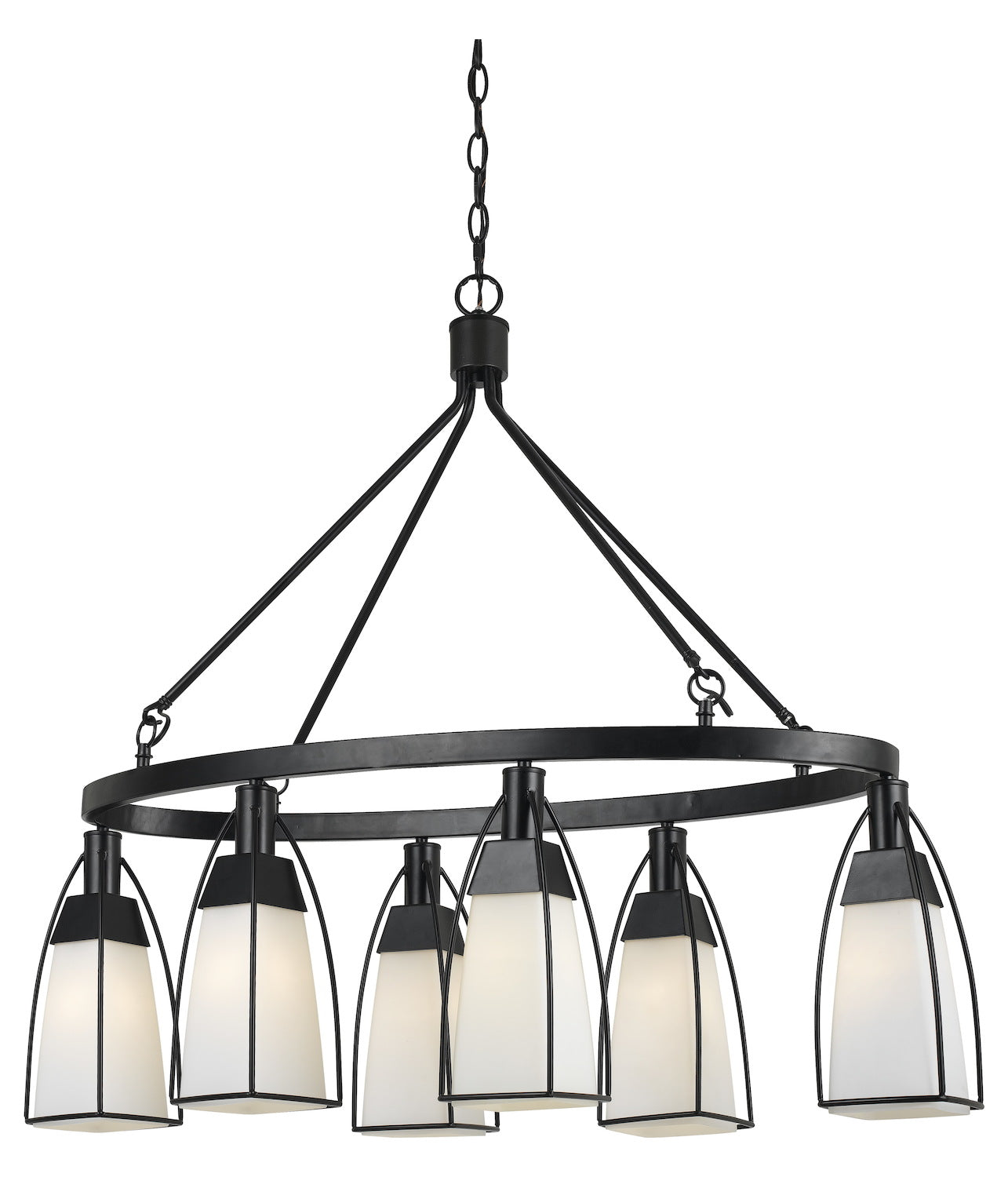 Black  6 Light 40in. Wide Chandelier with White Glass Shades by CAL Lighting