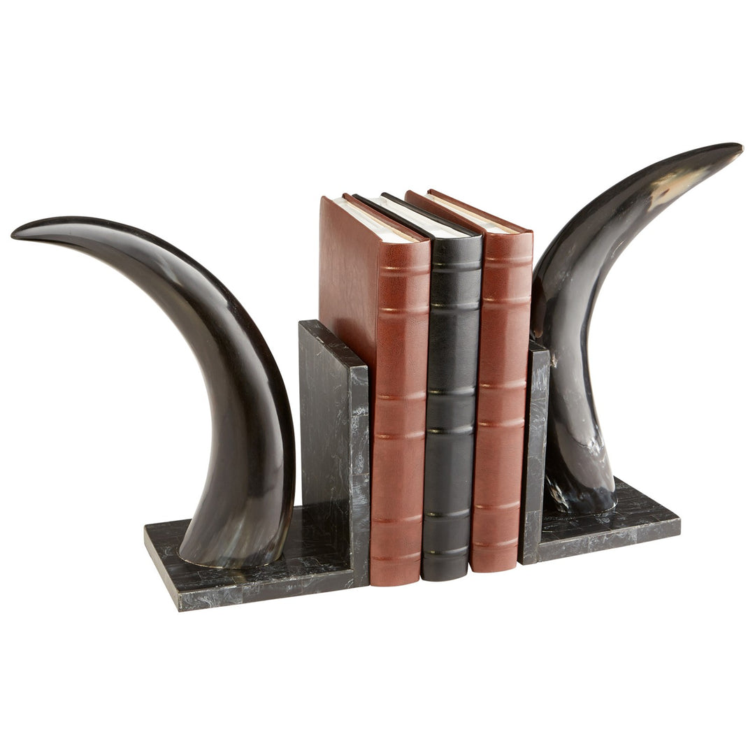Bone And Black 15 Inch Tall Horn Rimmed Bookends by Cyan Designs