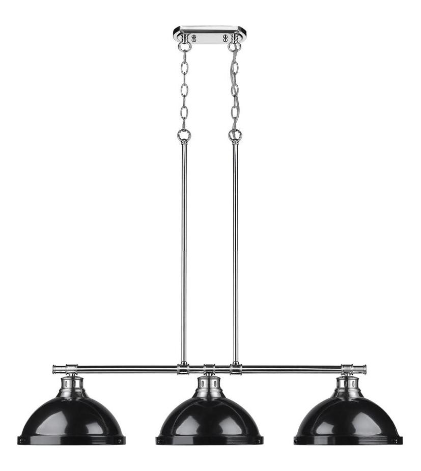 Chrome / Black Duncan 3 Light Linear Pendant with Metal Shades by Golden