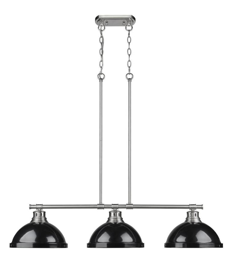 Pewter / Black Duncan 3 Light Linear Pendant with Metal Shades by Golden