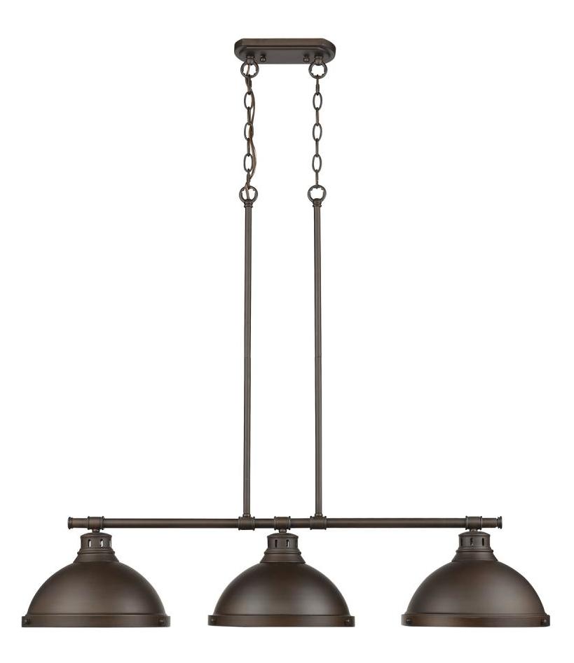 Rubbed Bronze Duncan 3 Light Linear Pendant with Metal Shades by Golden