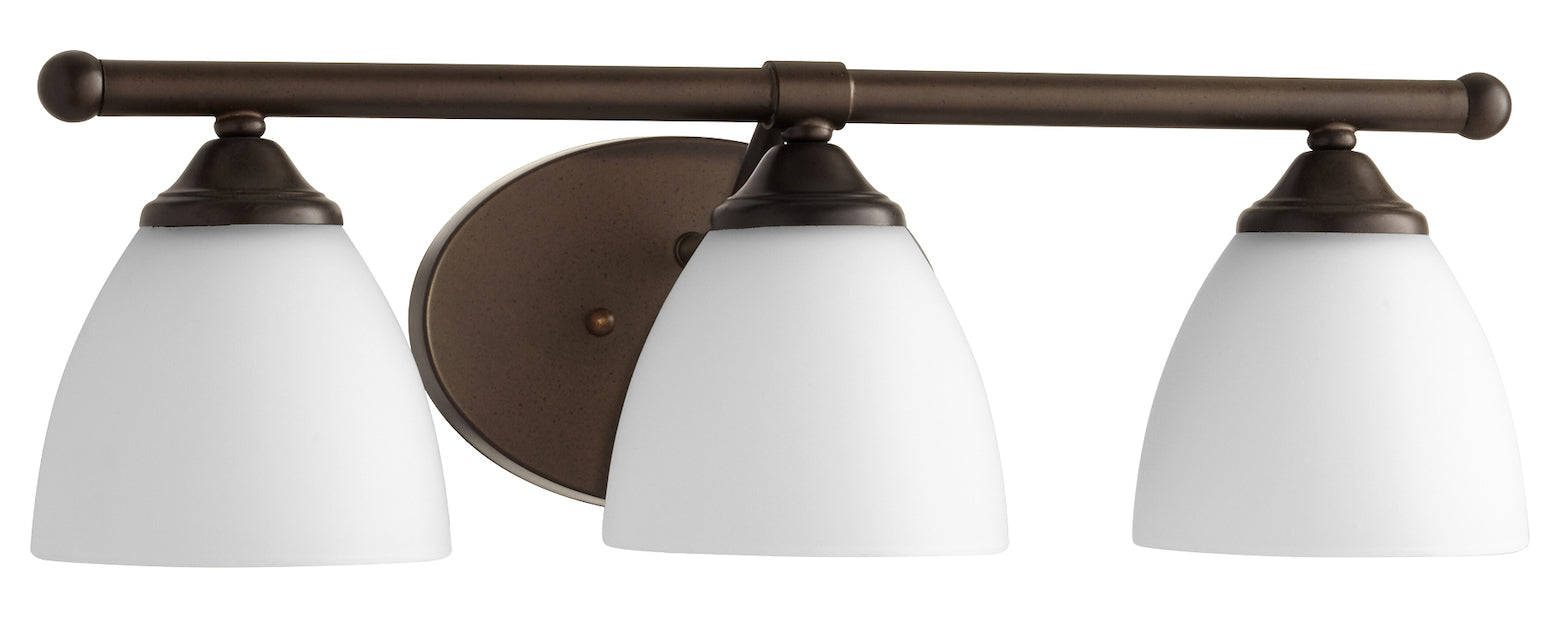 3Lt Vanity Oiled Bronze W/ Satin Opal by Quorum