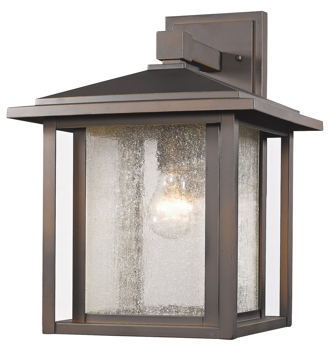 Bronze  Single Light 12in Wide Outdoor Wall Sconce with Seedy Glass Shade by Z-Lite
