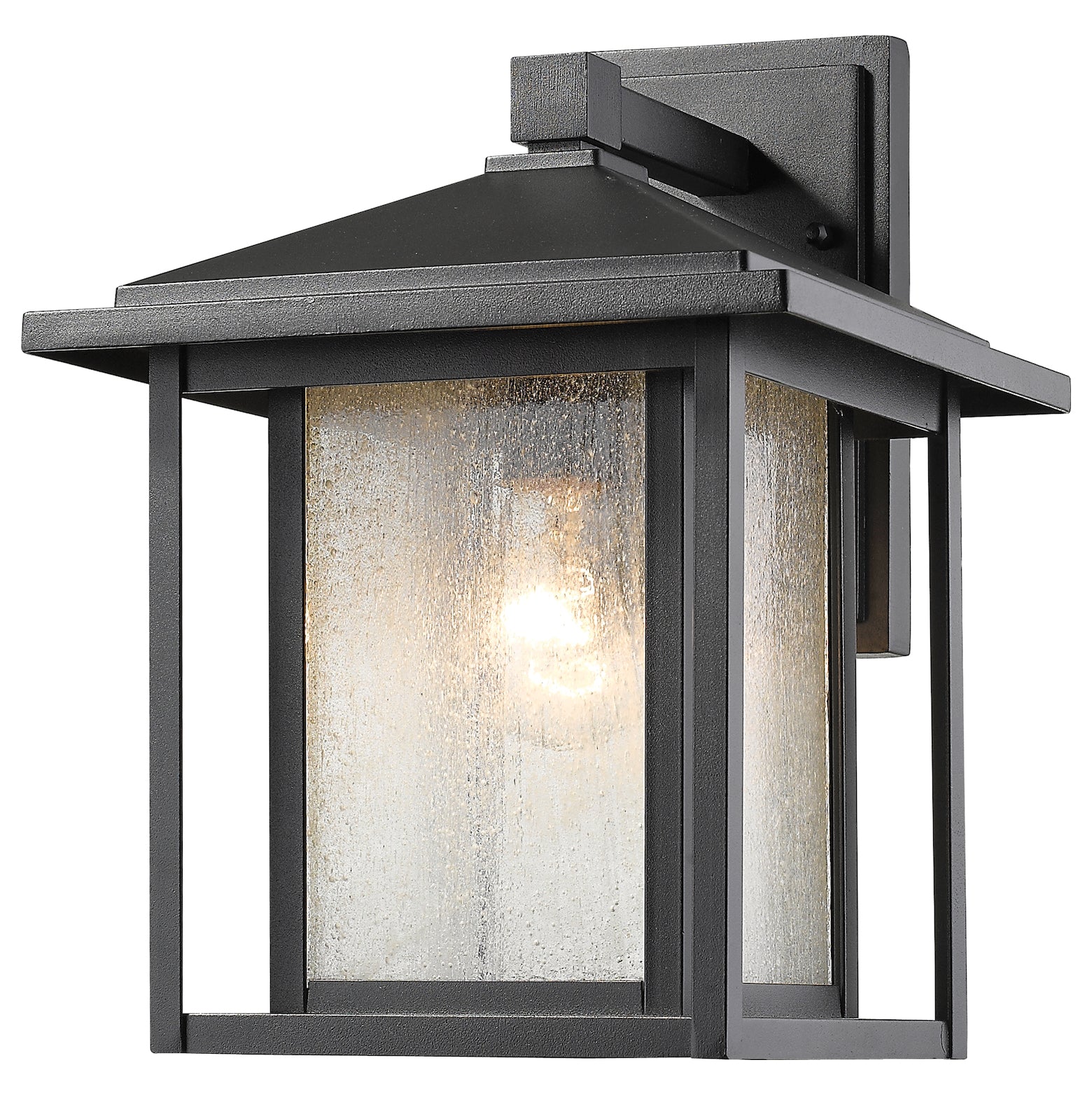 Black  Single Light 10in Wide Outdoor Wall Sconce with Seedy Glass Shade by Z-Lite