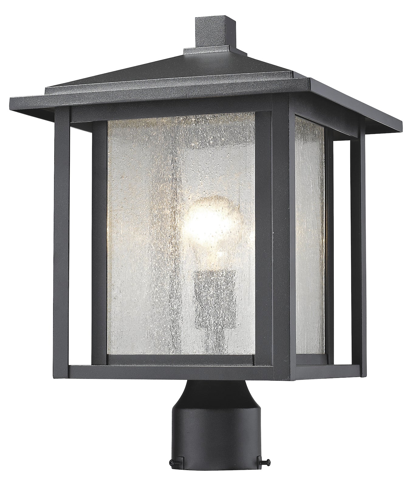 Black  Single Light 16in Tall Outdoor Post Light with Seedy Glass Shade by Z-Lite