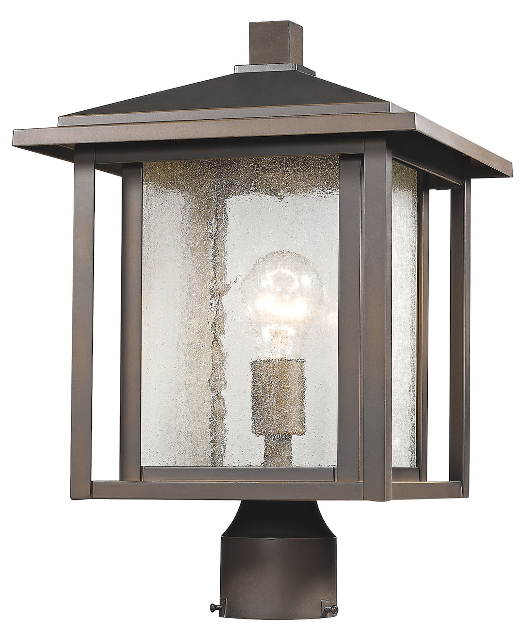 Bronze  Single Light 16in Tall Outdoor Post Light with Seedy Glass Shade by Z-Lite