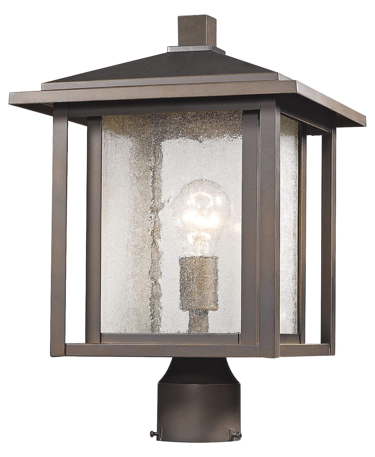 Bronze  Single Light 16in Tall Outdoor Post Light with Seedy Glass Shade by Z-Lite