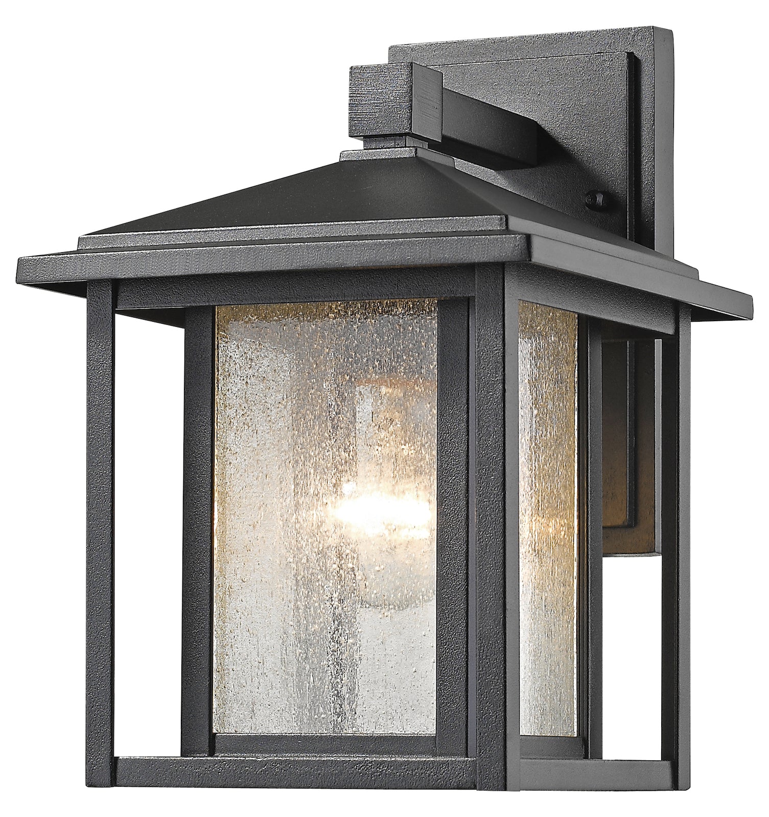 Black  Single Light 9in Wide Outdoor Wall Sconce with Seedy Glass Shade by Z-Lite