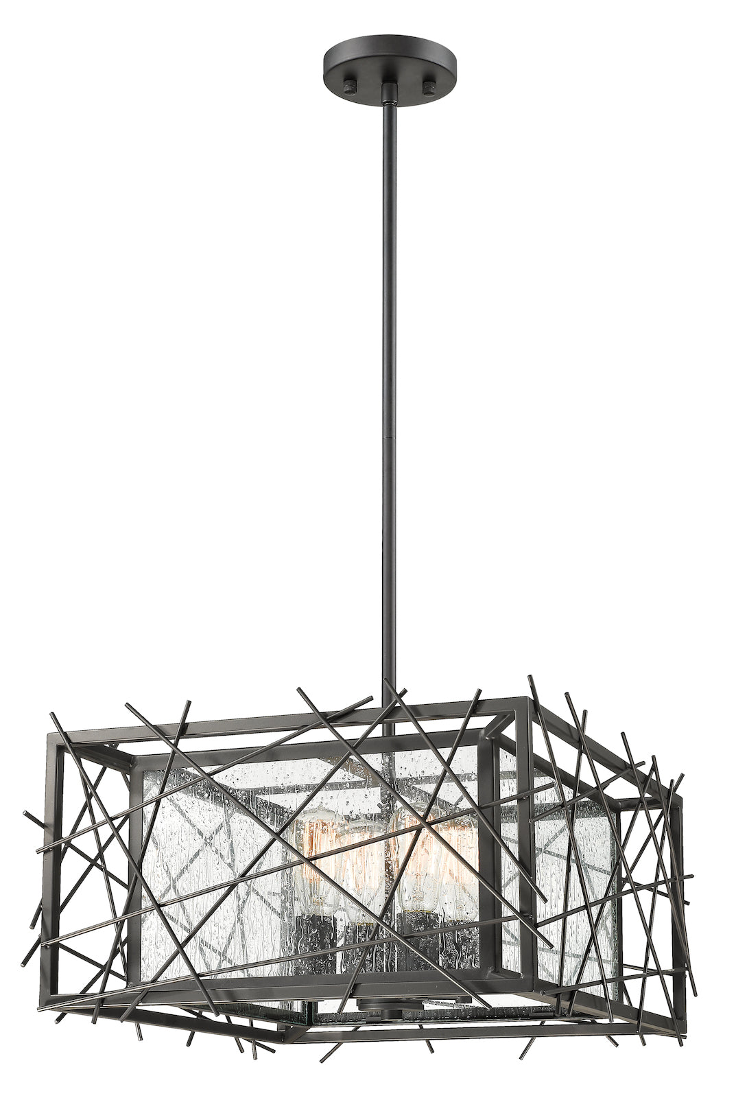Bronze  4 Light 18in Wide Multi Light Pendant with Seedy Glass Shade by Z-Lite