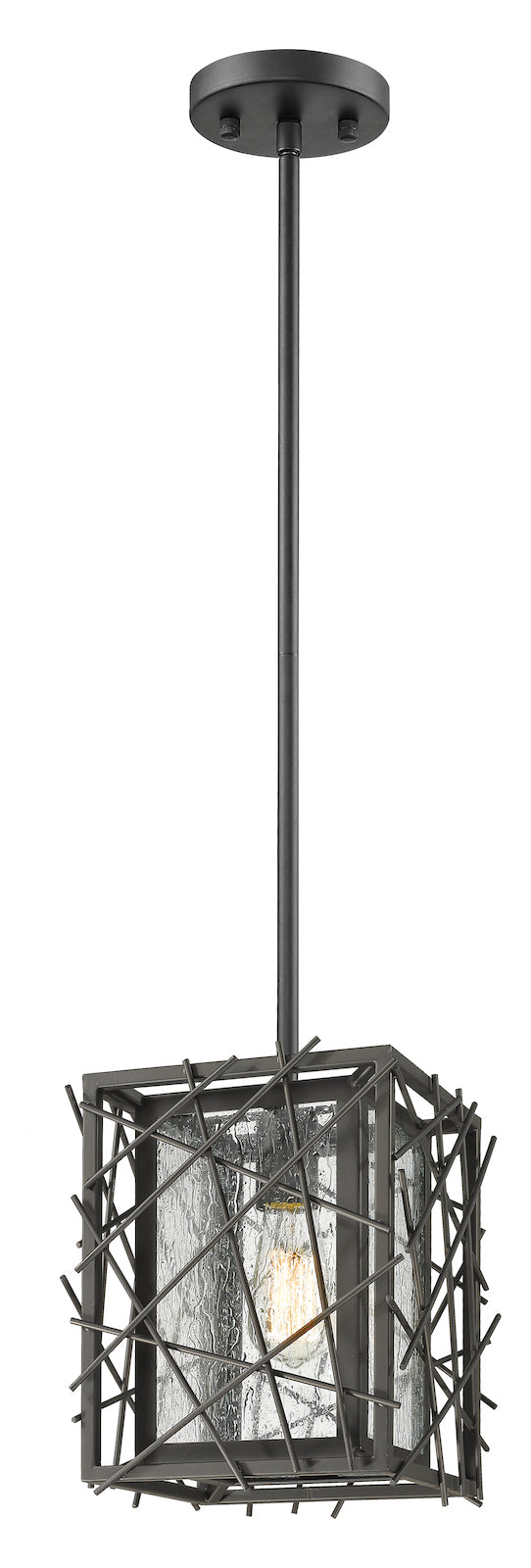 Bronze  Single Light 8in Wide Single Pendant with Seedy Glass Shade by Z-Lite