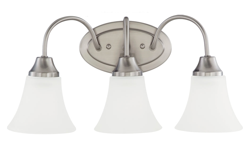 Three Light Wall/Bath Vanity In Brushed Nickel With Satin Etched Glass by Generation Lighting