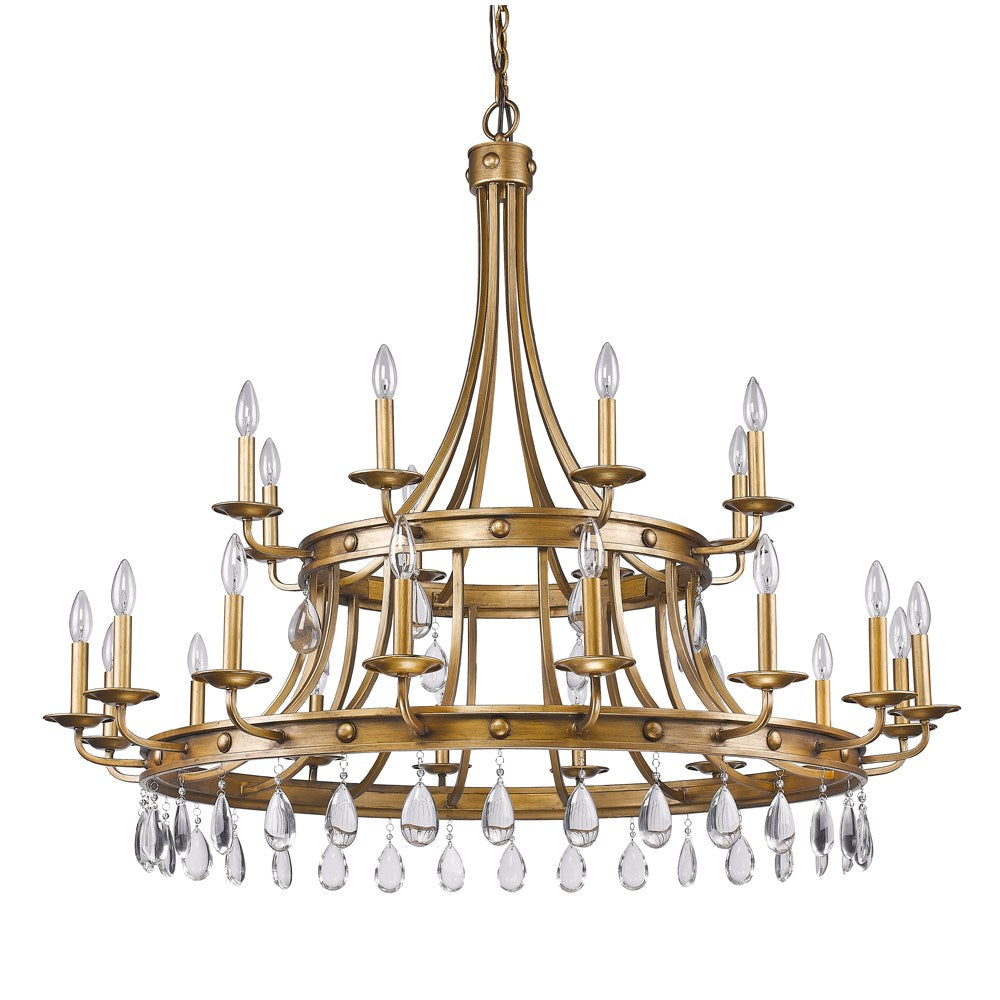 Indoor 24-Light Chandelier W/Crystal Pendants In Antique Gold by Acclaim Lighting
