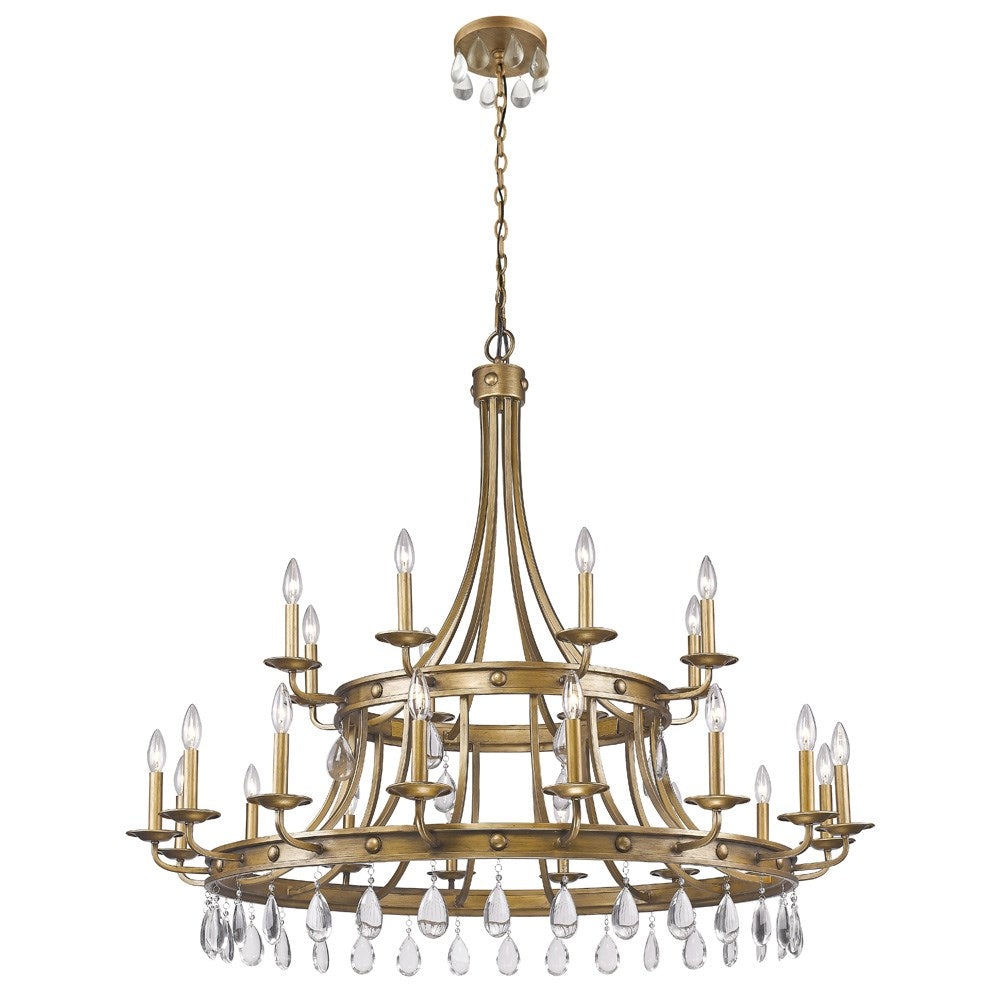Indoor 24-Light Chandelier W/Crystal Pendants In Antique Gold