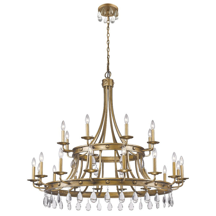 Indoor 24-Light Chandelier W/Crystal Pendants In Antique Gold