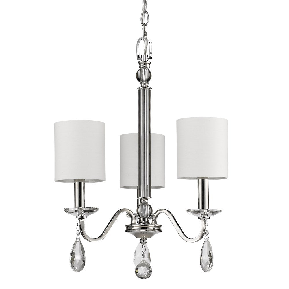 Indoor 3-Light Mini Chandelier W/Shades & Crystal Pendants In Polished Nick by Acclaim Lighting