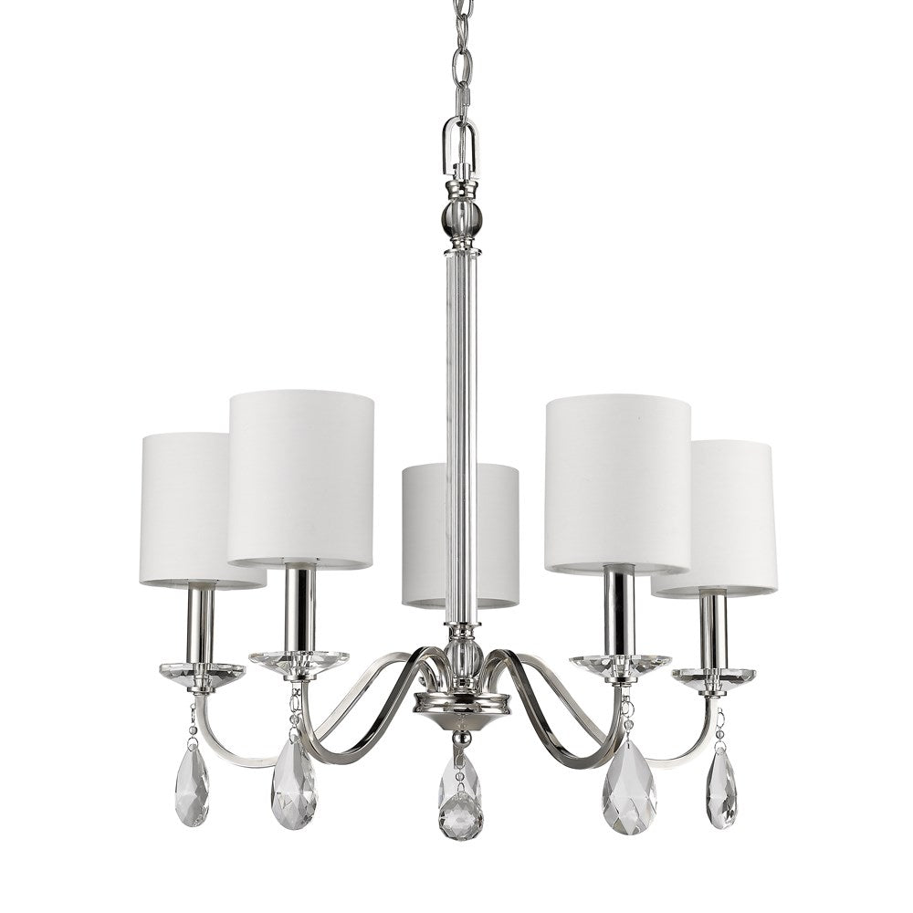 Indoor 5-Light Chandelier W/Shades & Crystal Pendants In Polished Nickel by Acclaim Lighting