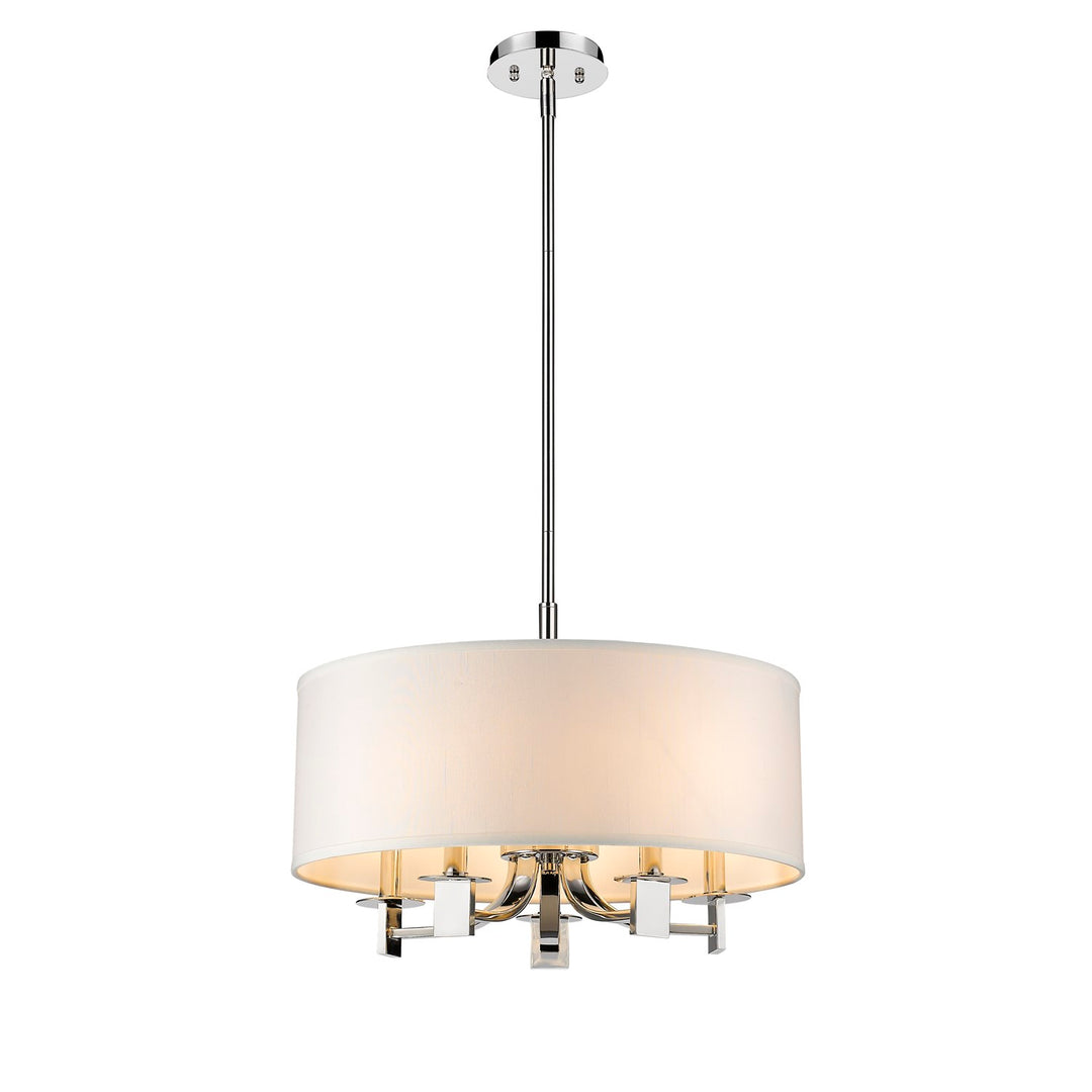 Indoor 5-Light Pendant W/Fabric Shade In Polished Nickel