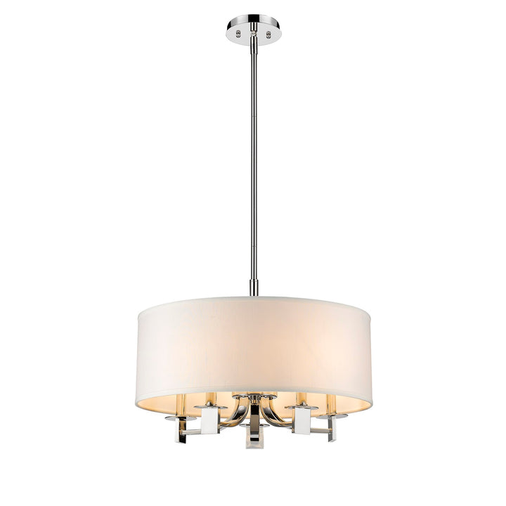 Indoor 5-Light Pendant W/Fabric Shade In Polished Nickel