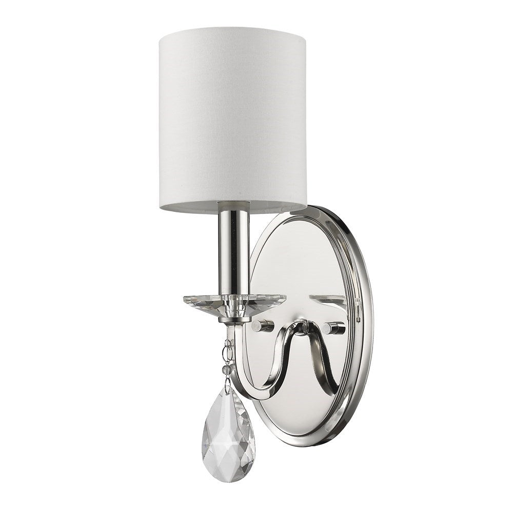 Indoor 1-Light Sconce W/Fabric Shade & Crystal Pendant In Polished Nickel by Acclaim Lighting