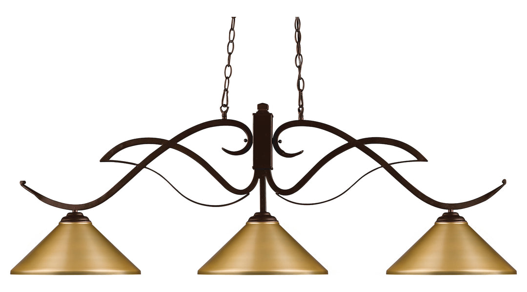 3 Light 52in Wide Billiard Multi Light Pendant with Satin Gold Metal Shade by Z-Lite